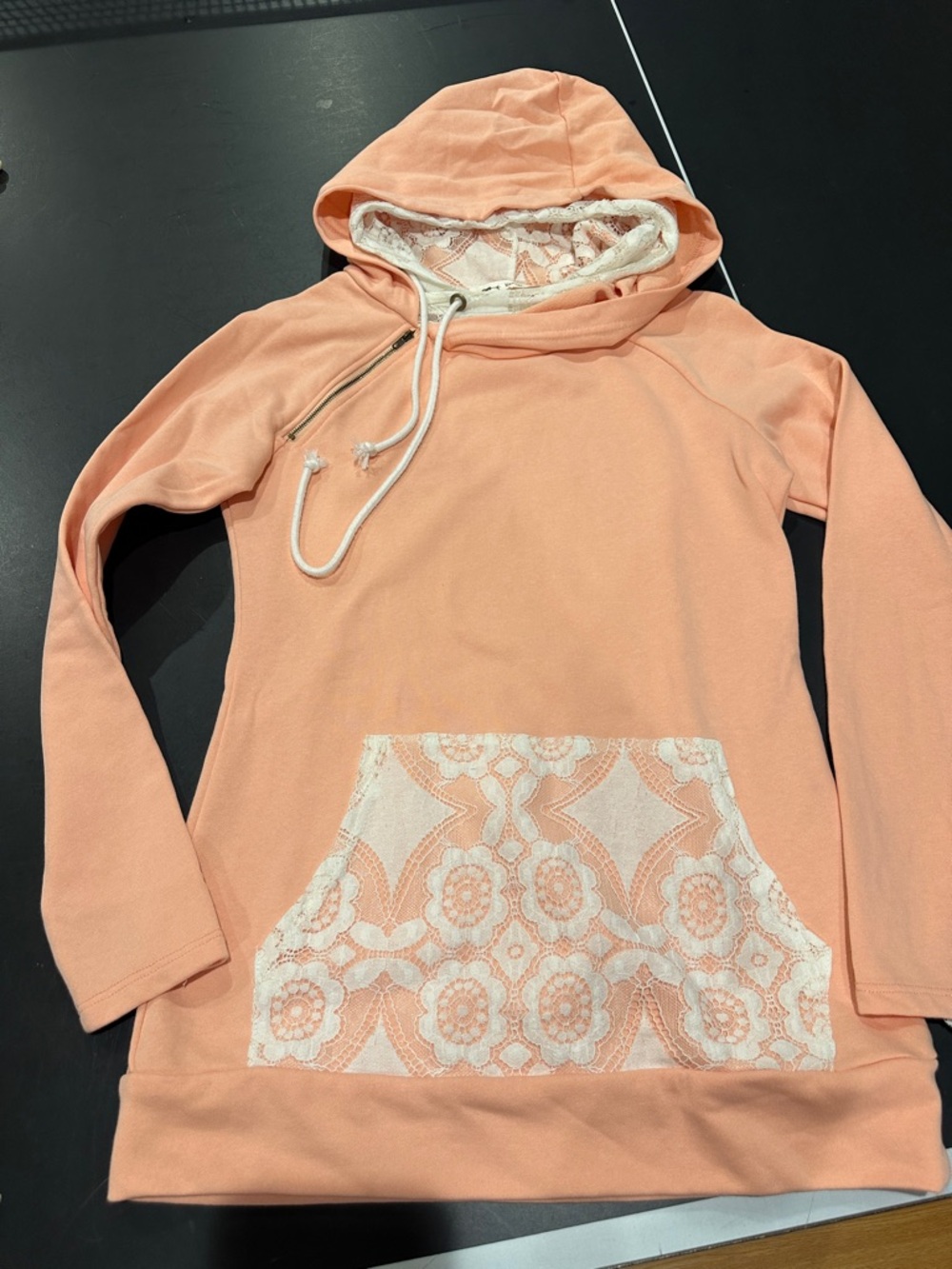 Vanilla Bay Peach Lace-Accent Pullover Hoodie